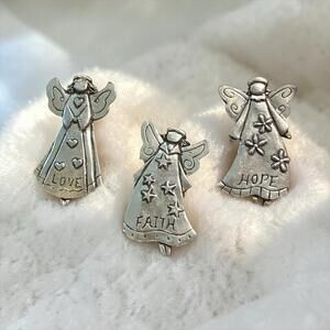 Pewter Faith Hope Love Silver Angel Magnets Set of 3